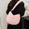 Women Quilted Puffer Shoulder Bag Lightweight Crossbody Satchel Handbag with Adjustable Strap for Travel Work Shopping  White