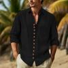 Весенне-осенние мужские повседневные рубашки в винтажном стиле с воротником-стойкой на пуговицах и длинными рукавами