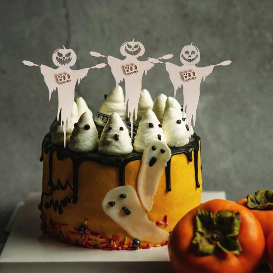 3 шт. Хэллоуинские топперы для кексов Жуткая тыква Привидение Деревянные топперы для кексов для Хэллоуинской тематики Детский душ Вечеринка по случаю дня рождения Украшение для торта