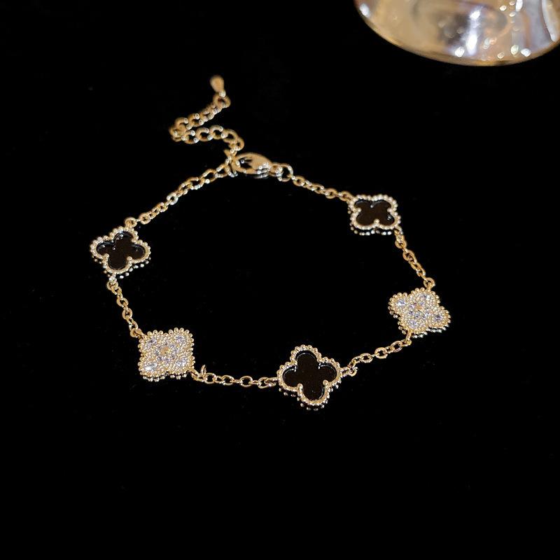 Hand Circumference 20cm Pink Fritillary Four-leaf Clover Bracelet Women's 18K Gold Niche Light Luxury