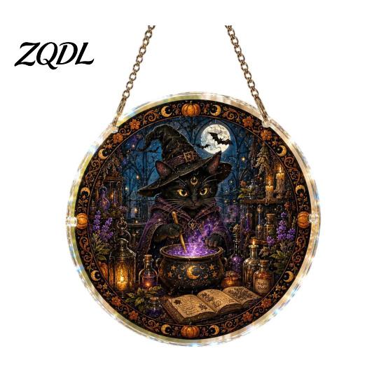Decorative Light Refracting Pendant Halloween Acrylic Puzzle Sun Catcher, DIY Spooky Suncatcher Kit, Hanging Decor Gothic Stained Glass Window