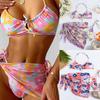Женский купальник-бикини из трех частей с европейским и американским принтом