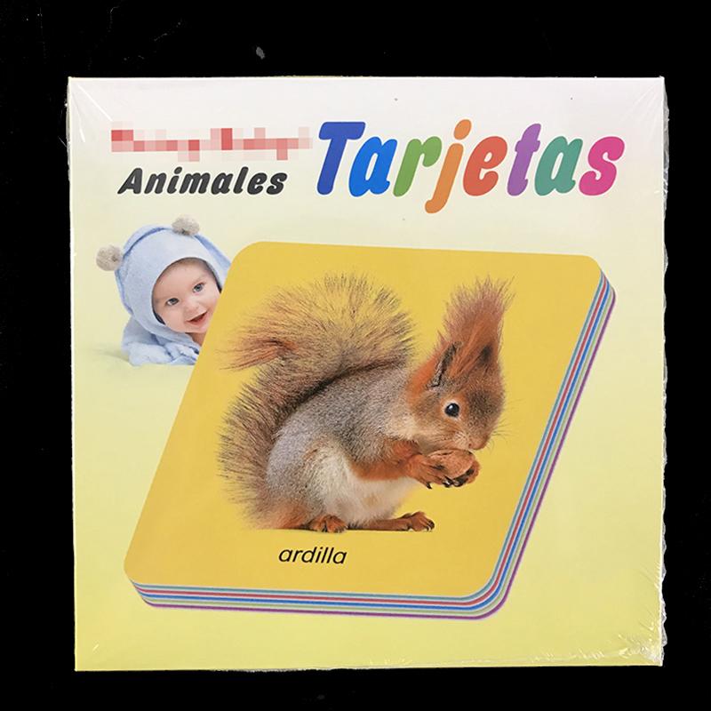 Kids Cognitive Spanish Cards Fruit/Letter/Number/Shape/Animal/Color Baby Learning Word Card Preschool Education Montessori Gifts