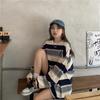 Полосатая футболка с длинными рукавами, женские осенние винтажные свободные женские топы в стиле Харадзюку, повседневные модные студенческие уличные пуловеры