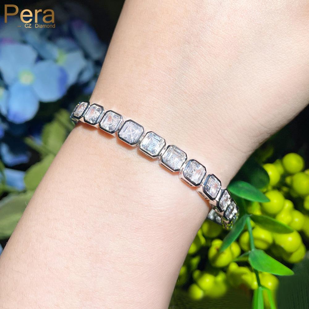 Pera Glitters Серебряное покрытие Браслеты-цепочки Таннисный браслет с кубическим цирконием огранки Принцесса для женщин Хип-хоп Ювелирные аксессуары B211
