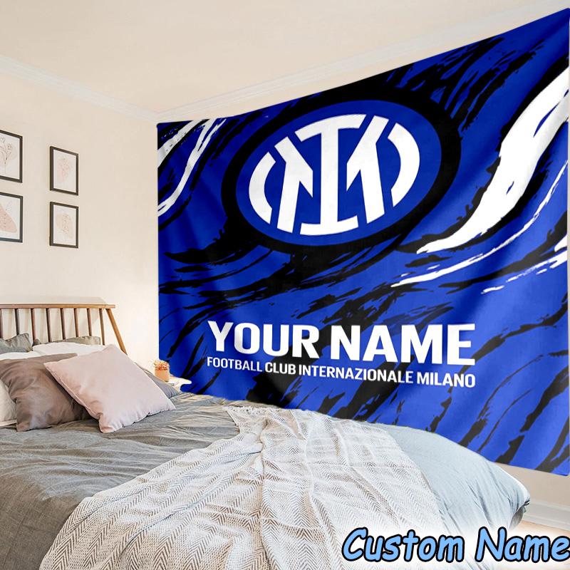 Custom Name Inter Milan Crest Printed Tapestry, for Bedroom,Livingroom, dormitory, Large Wall Decor, Fabric Decor Fan Birthday Gifts