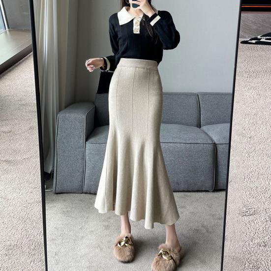 Юбка-рыбий хвост, эластичная юбка с высокой талией и запахом на бедрах, однотонная длинная трикотажная юбка для офиса и отдыха