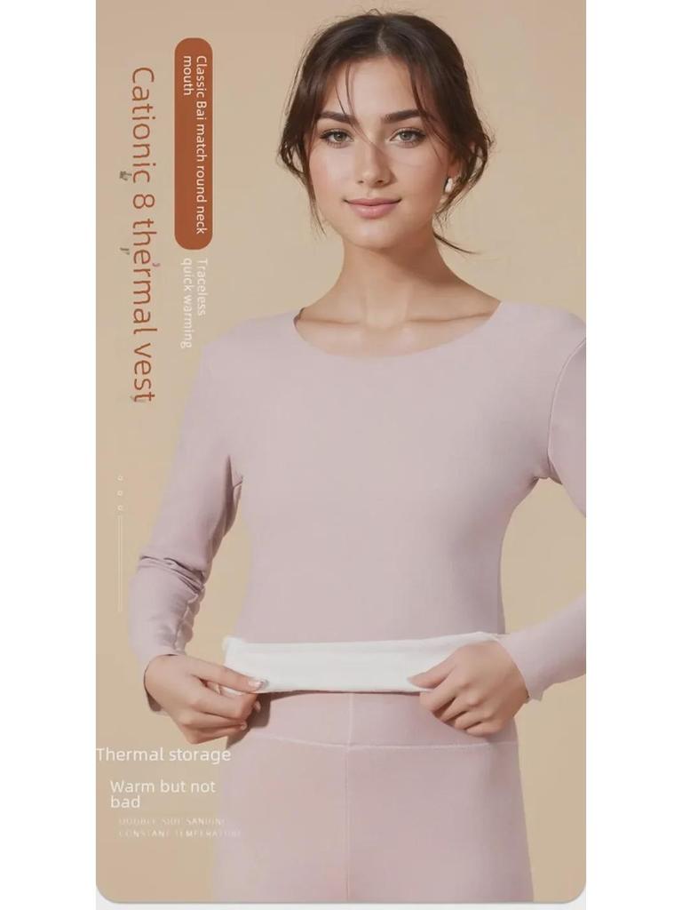 Женское немецкое бархатное бесшовное термобелье: Самонагревающаяся, теплая рубашка из плотного бархата с длинным рукавом для осени/зимы, большой размер.