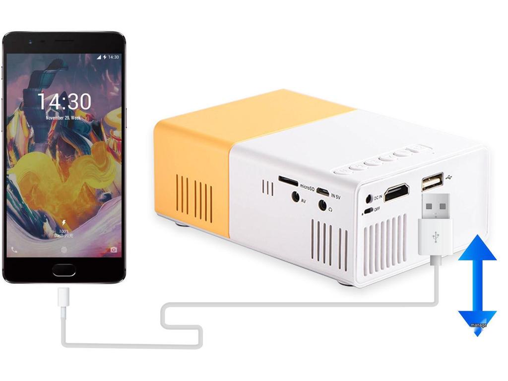 Мини HD LED проектор YG300 для зеркалирования экрана мобильного телефона