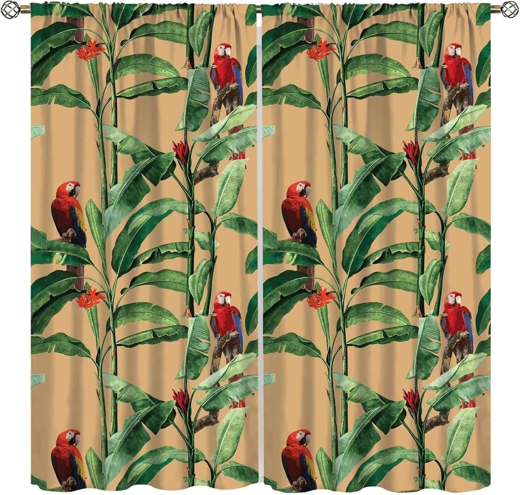 Watercolor Floral Bird Curtains - Modern White Wooden Board Hummingbird Floral Pattern - Living Room & Bedroom - Noise Reducing