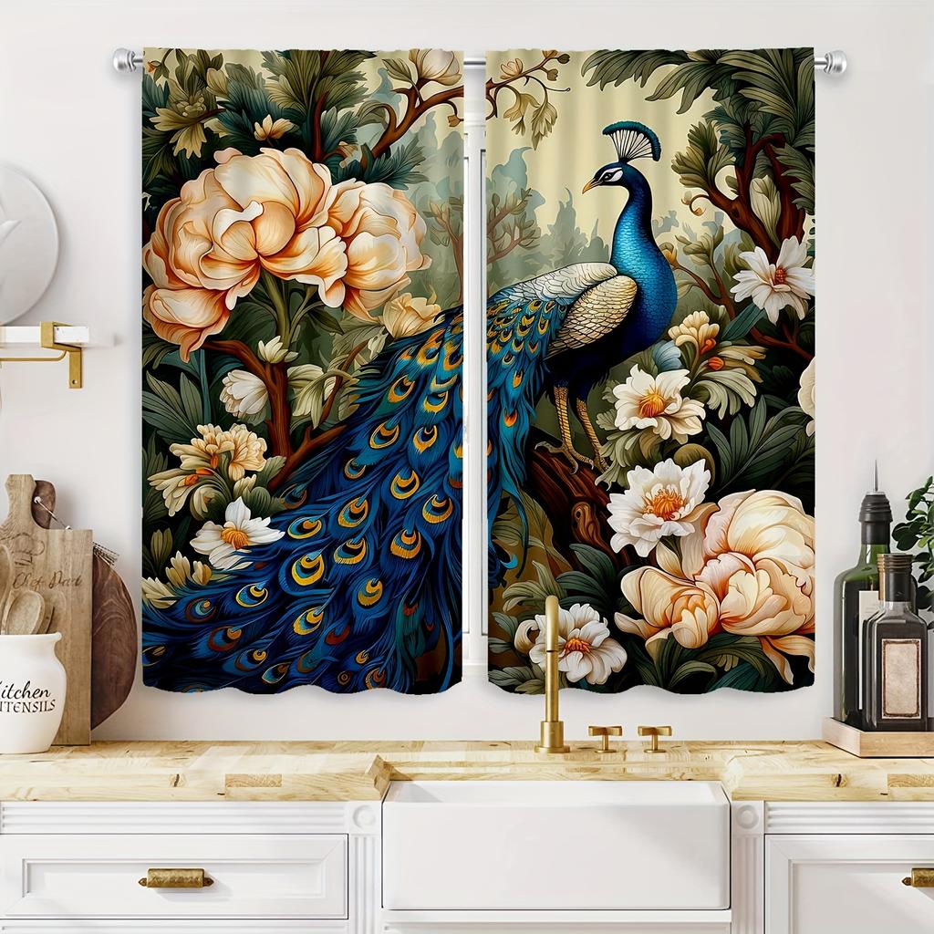 2 шт. HD цифровая печать шторы домашний декор стиль гостиная спальня карнизные шторы национальные цветы синий павлин принт