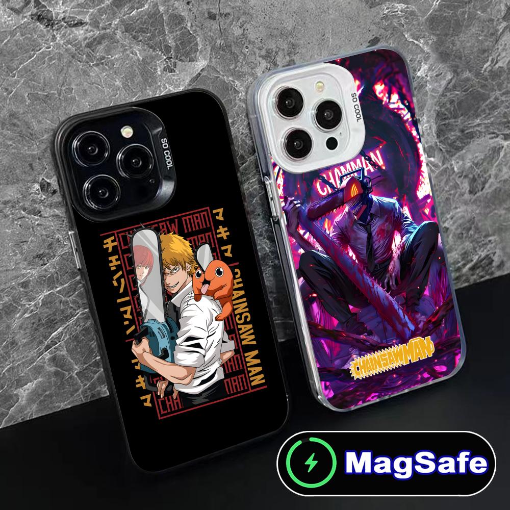 Chainsaw Anime Man Mobile Phone Case for iPhone 16 15 14 13 12 11 Pro Max Plus MagSafe Translucent Colour Protective Smartphone