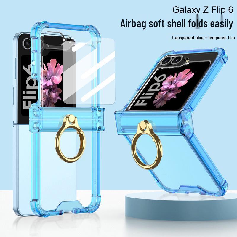 Защитный чехол Samsung Z Flip6 с кольцом-держателем на шарнире, Полное покрытие, Защита от падений. Подходит для мужчин и женщин.