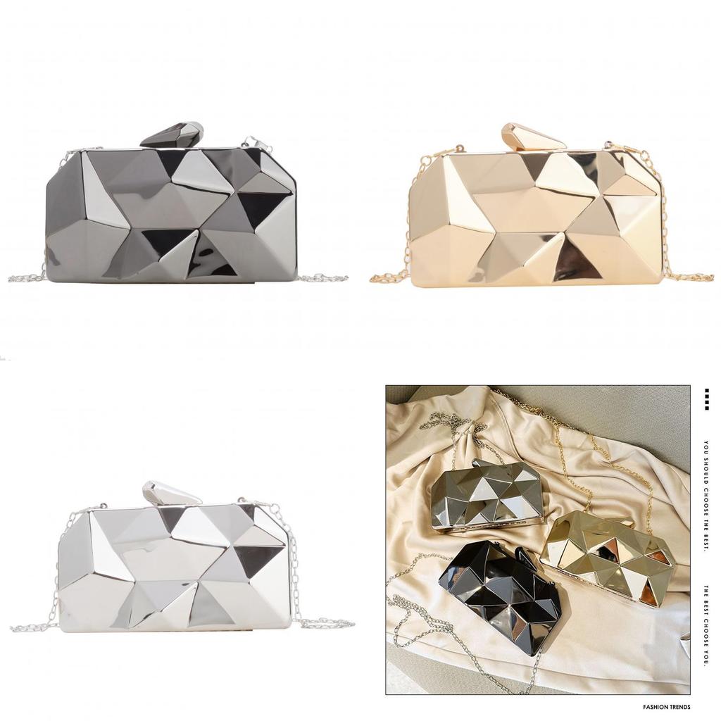 Acrylic Mini Box Clutch With Chain Silver Elegant Evening Bag For Daily Use