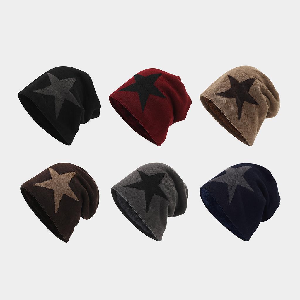 European and American fashion five-pointed star velvet thickened thermal pullover hat men and women street personality hip-hop hat cool pile hat