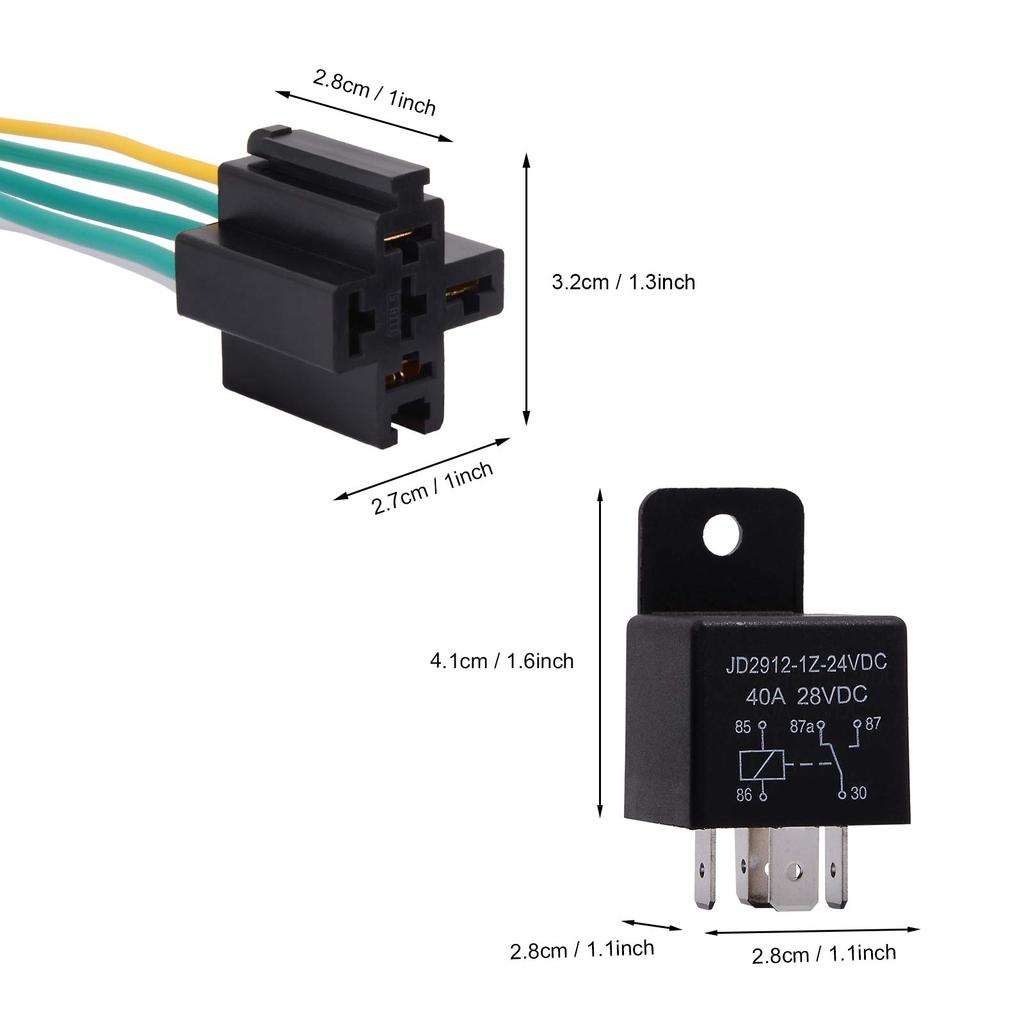 Ehdis Car Truck Relay Socket Harness Kit 5 Pin 5 Wired 24V 40 Amp