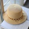 Love Pendant Braided Rope Decoration~ French Sweet Flat-top Straw Hat Summer Ins Seaside Vacation Beach Sun Hat