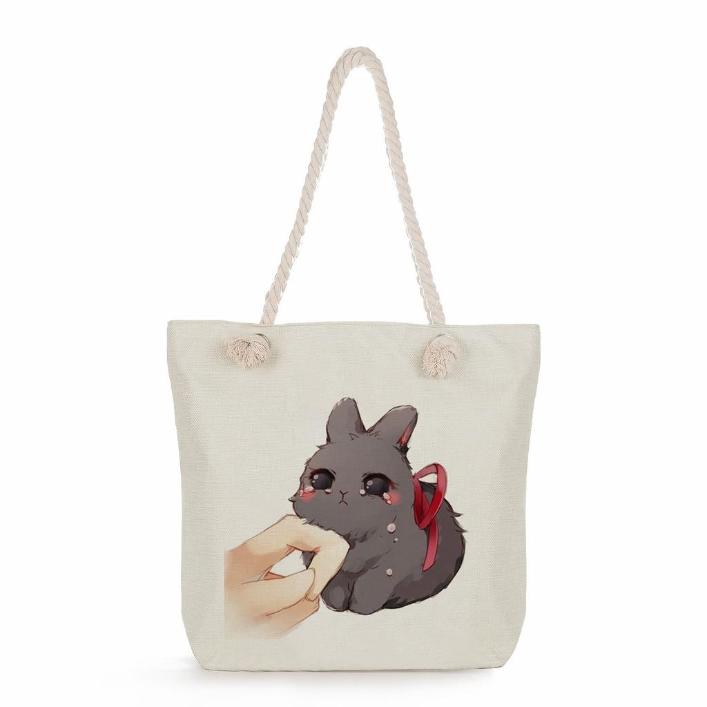 Creative Rabbit print thick rope single-shoulder beach bag 7247 CLE
