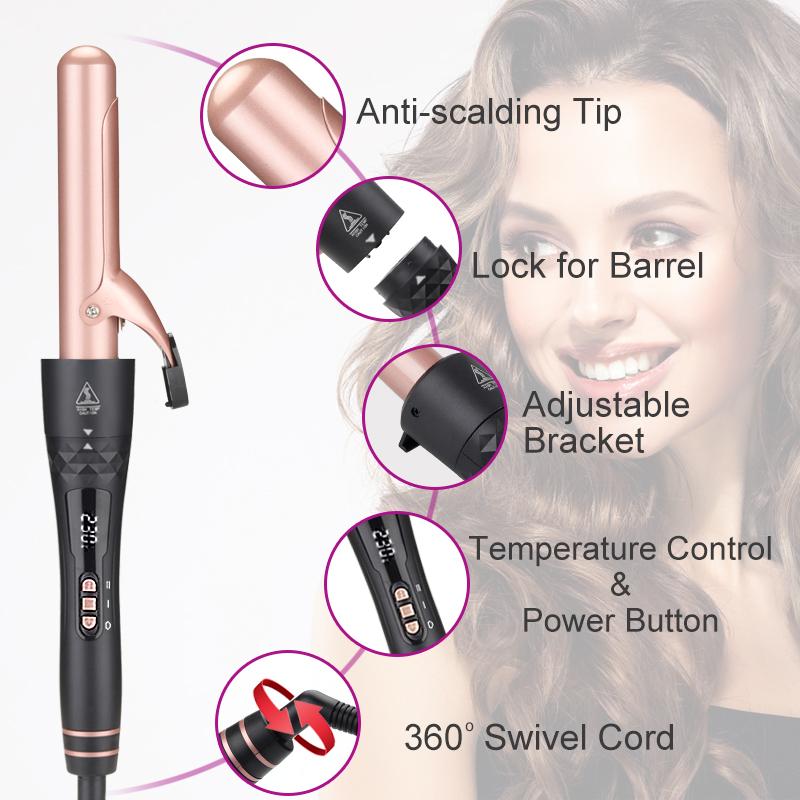 MINOO Premium Salon Grade Interchangeable Hair Curler 5 Replaceable Aluminum Heads PTC Fast Heating LED Temperature