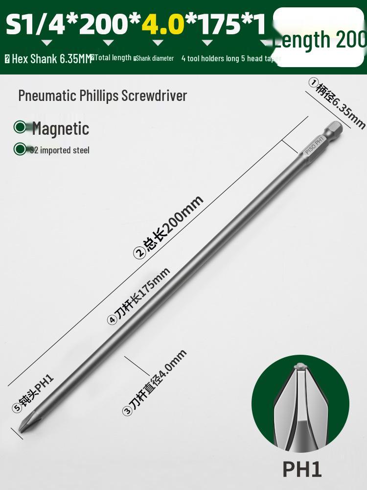 PISO Anti-Slip Cross Extended Rod Strong Magnet Hex PH2 Drill & Screwdriver Bit Set