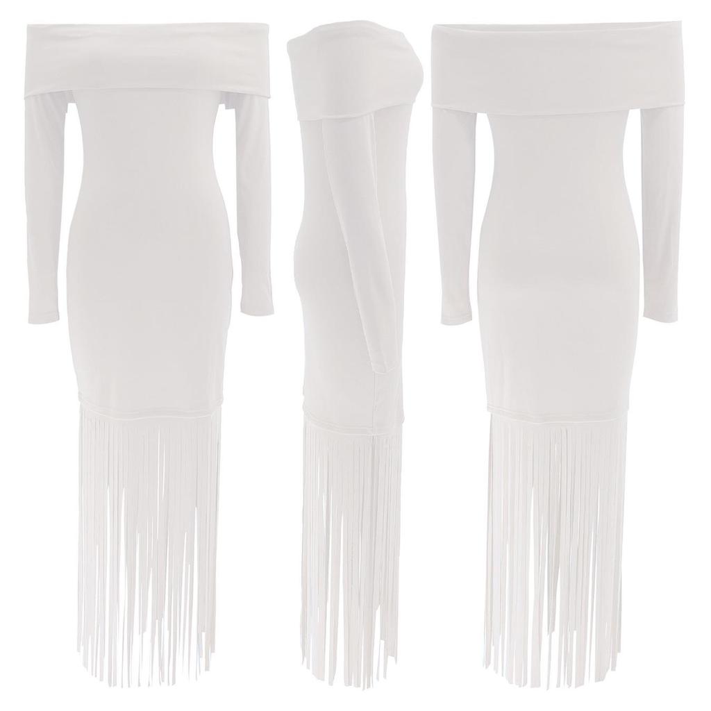 Европейское и американское вечернее платье-футляр на одно плечо с бахромой