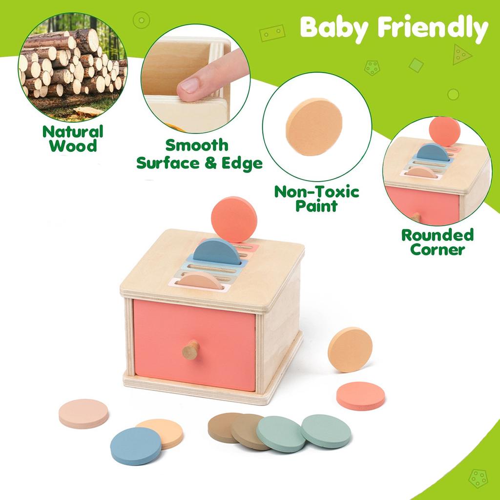 Montessori Toys for Baby Wooden Coin Box Toy Object Permanence Box Color Shape Cognition Match Educational Toy Fine Motor Toys