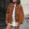 Женская мода Замшевая текстура Свободные куртки-авиаторы Повседневные Приталенные с карманами с молнией Пальто