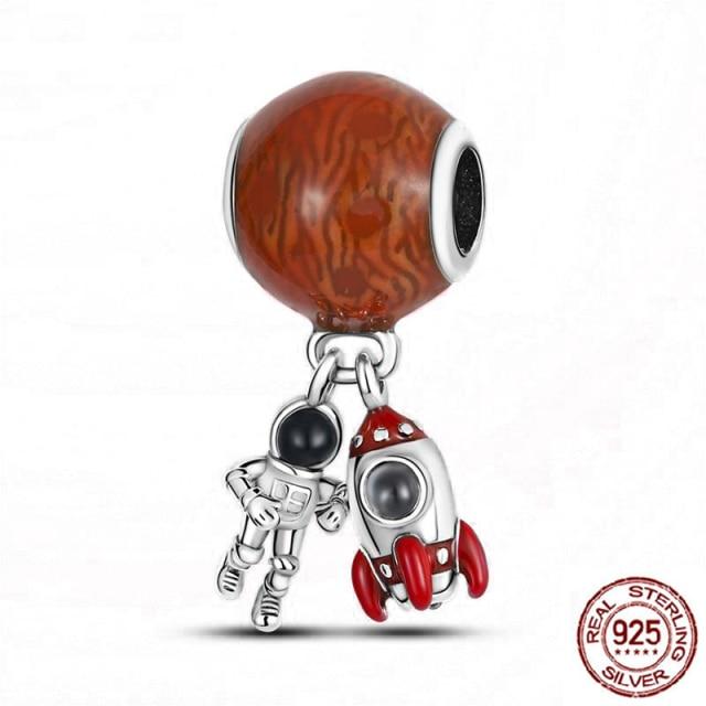 Подвеска из стерлингового серебра 925 пробы, подходит для оригинальных очаровательных бусин, синяя коллекция, браслет-подвеска с астронавтом, ожерелье, ювелирные изделия, женские ювелирные изделия