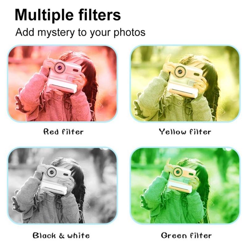 Детский цифровой фотоаппарат с мгновенной печатью, 2,4-дюймовый экран, со стикерами и фильтрами для фотосъемки, машина для видеозаписи