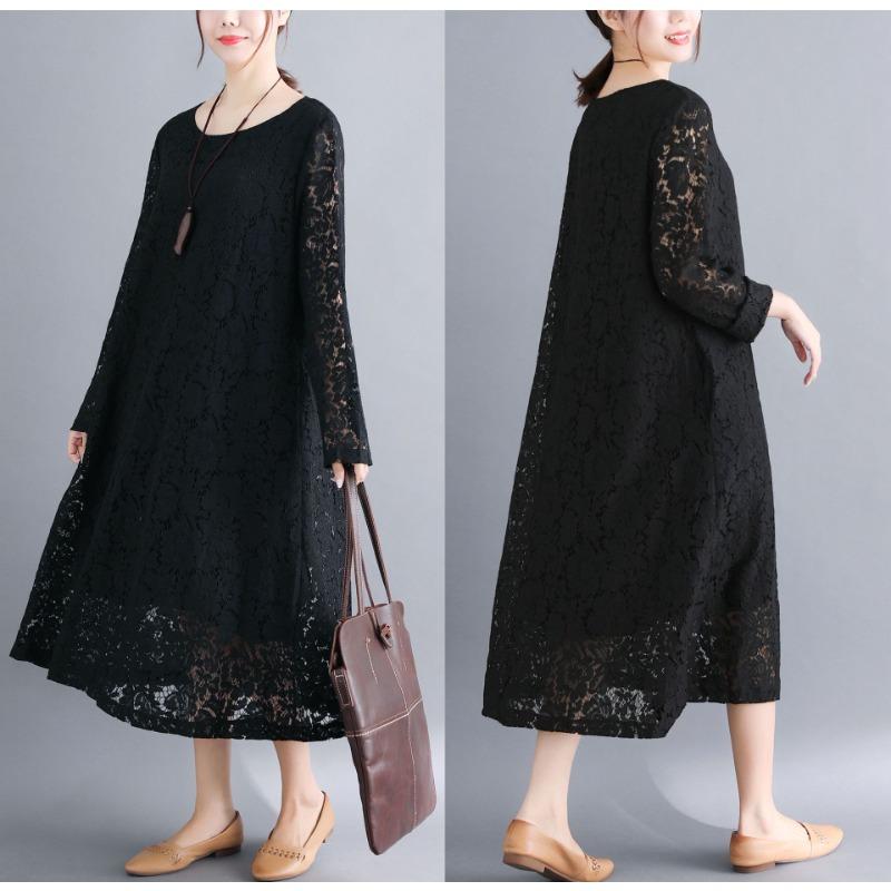 Весна-лето Плюс Размер Женское Однотонное Утягивающее Кружевное Платье