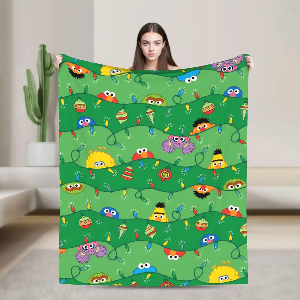 Christmas Present Pattern Blanket S-Sesames Streets Warm Soft Plush Throw Blanket For Couch Sofa Bed Flannel Bedspread Bed Cover