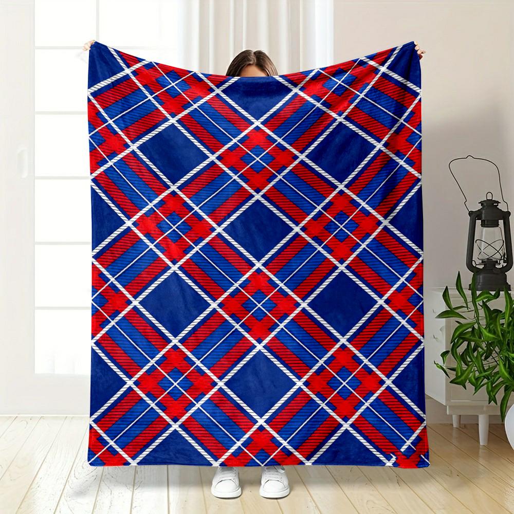 Red and Blue Plaid Pattern Blanket Flannel blanket for bedroom, living room, sofa, and nap sofas.