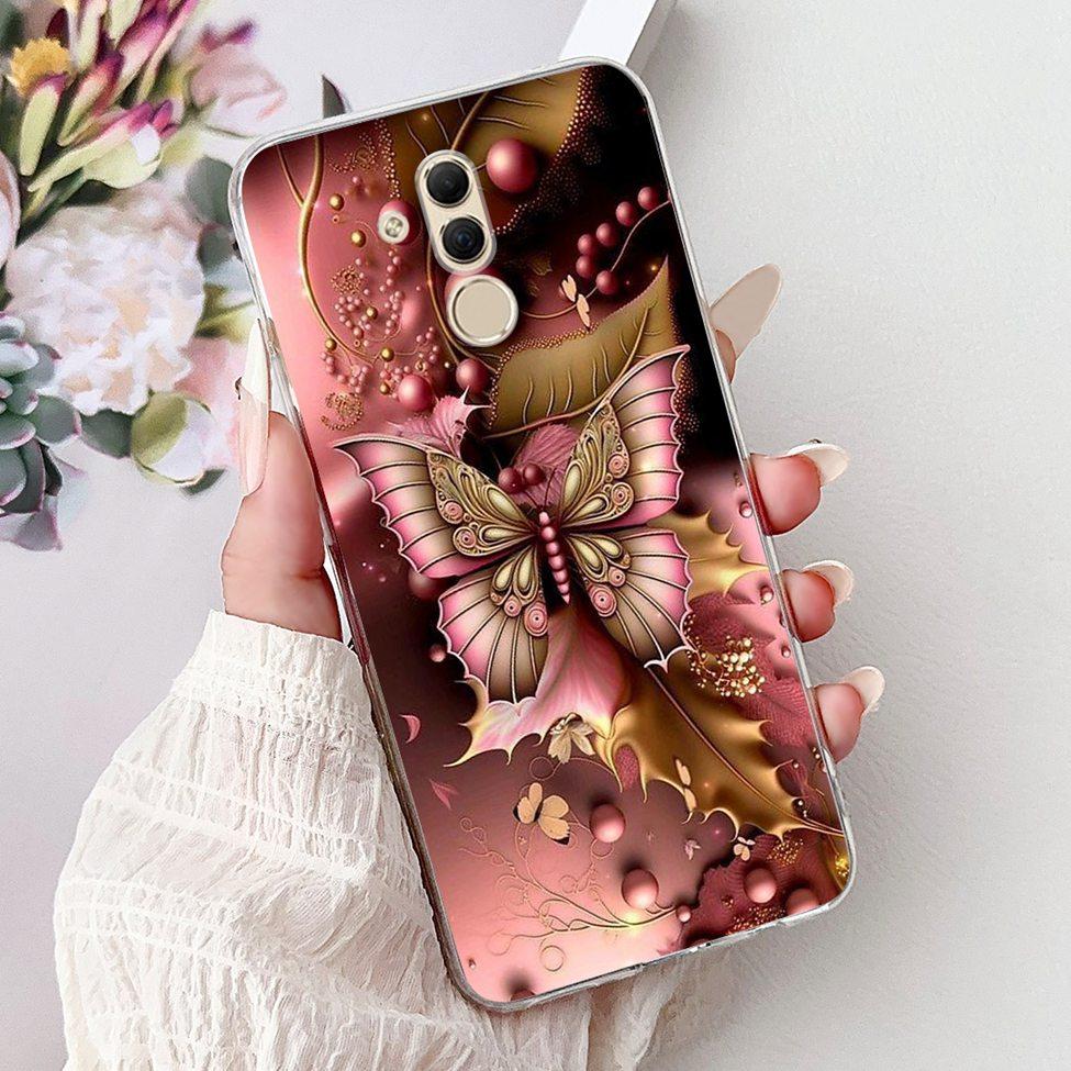 Clear For Huawei Mate 20Lite SNE-LX3 INE-LX2 Back Cover For Huawei Mate 20 Lite Case Cute Cartoon Cat Luxury Flowers Funny Funda