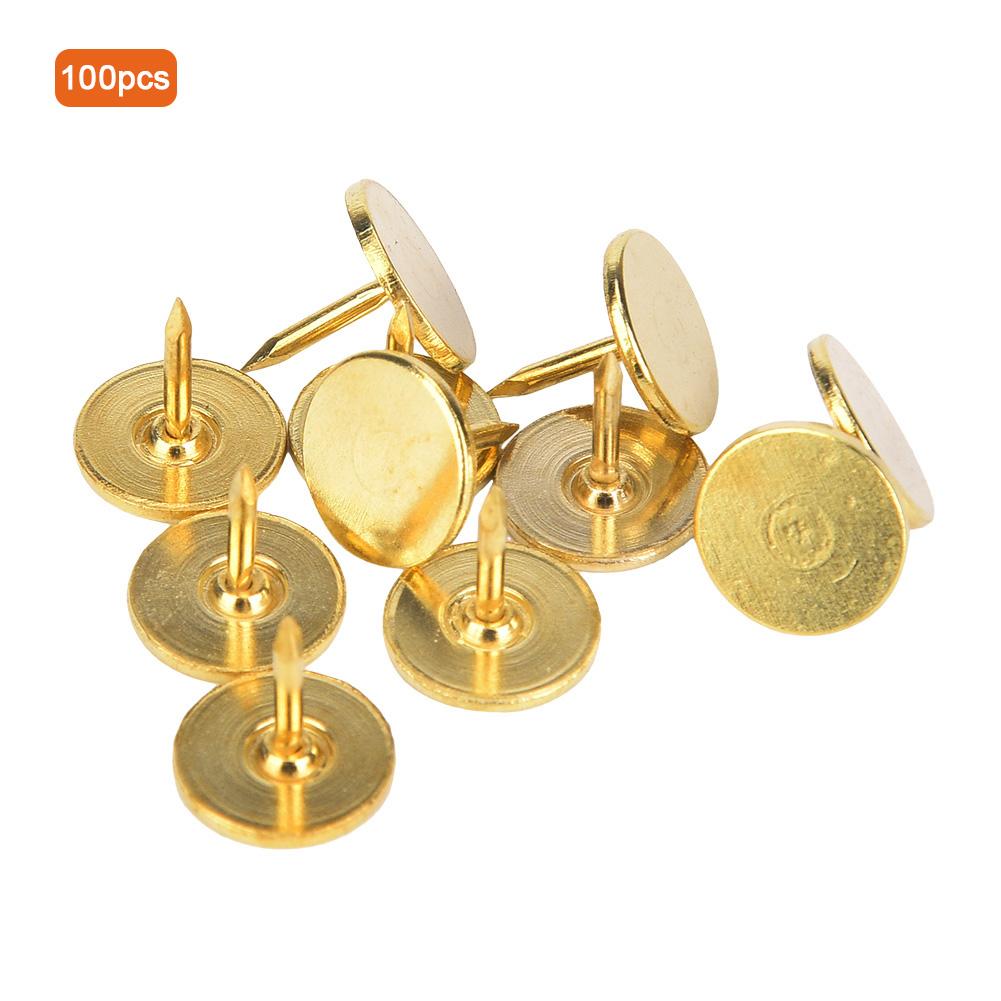 100 шт. плоская шляпка обивочного гвоздя круглая антикварная мебель декоративная чертежная кнопка желтый 9 x 8 мм