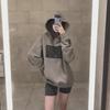 Women's Retro Fleece Sweatshirt - Korean Style Hooded Print for Autumn & Winter