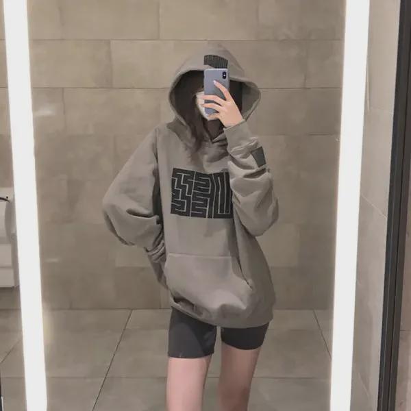 Women's Retro Fleece Sweatshirt - Korean Style Hooded Print for Autumn & Winter