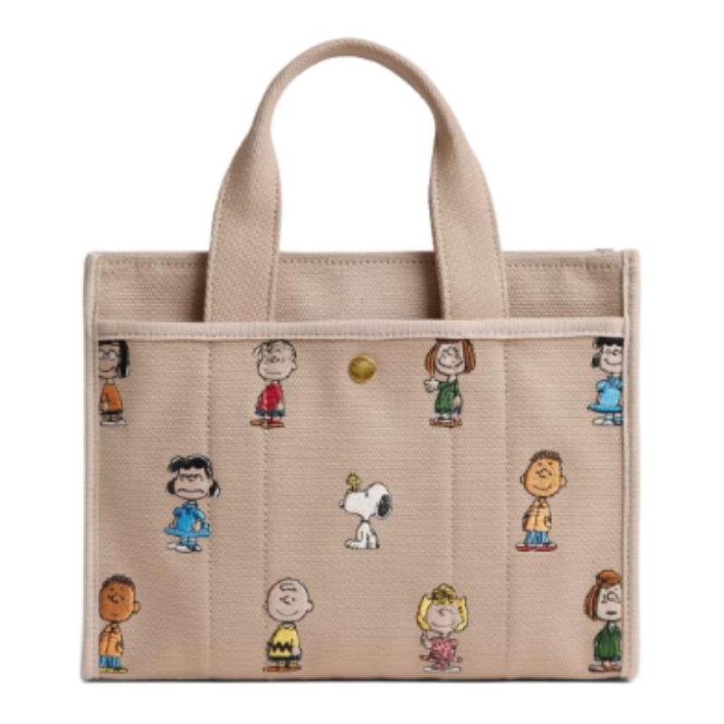 COACH handbag PEANUTS Snoopy joint model FRIENDS CARGO 26 brand logo embroidery design canvas and grosgrain tote bag shopping bag shoulder crossbody