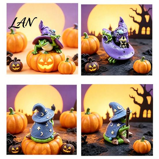 Miniature Star Moon Spider Decor Witch Frog Ornaments, Resin Magic Wizard Figurine, Micro-landscape Detailed Figure Statue for Halloween Home Desktop