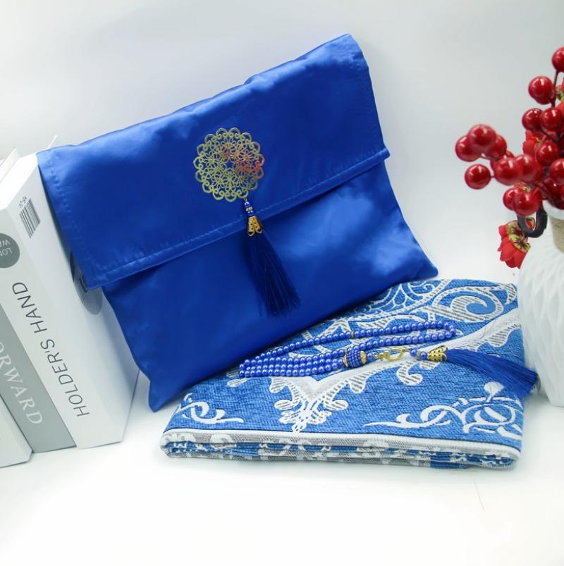 Модный полиэстеровый молитвенный коврик, переносные плетеные коврики, простой мусульманский принт с компасом в чехле, дорожный коврик