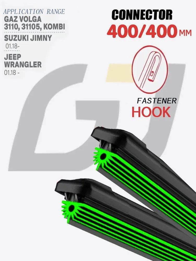 16"+16" J-Hook Frameless Wipers, Quiet 11-Layer Rubber Blades Fit Gaz Volga, Suzuki Jimny, Jeep Wrangler 2018+