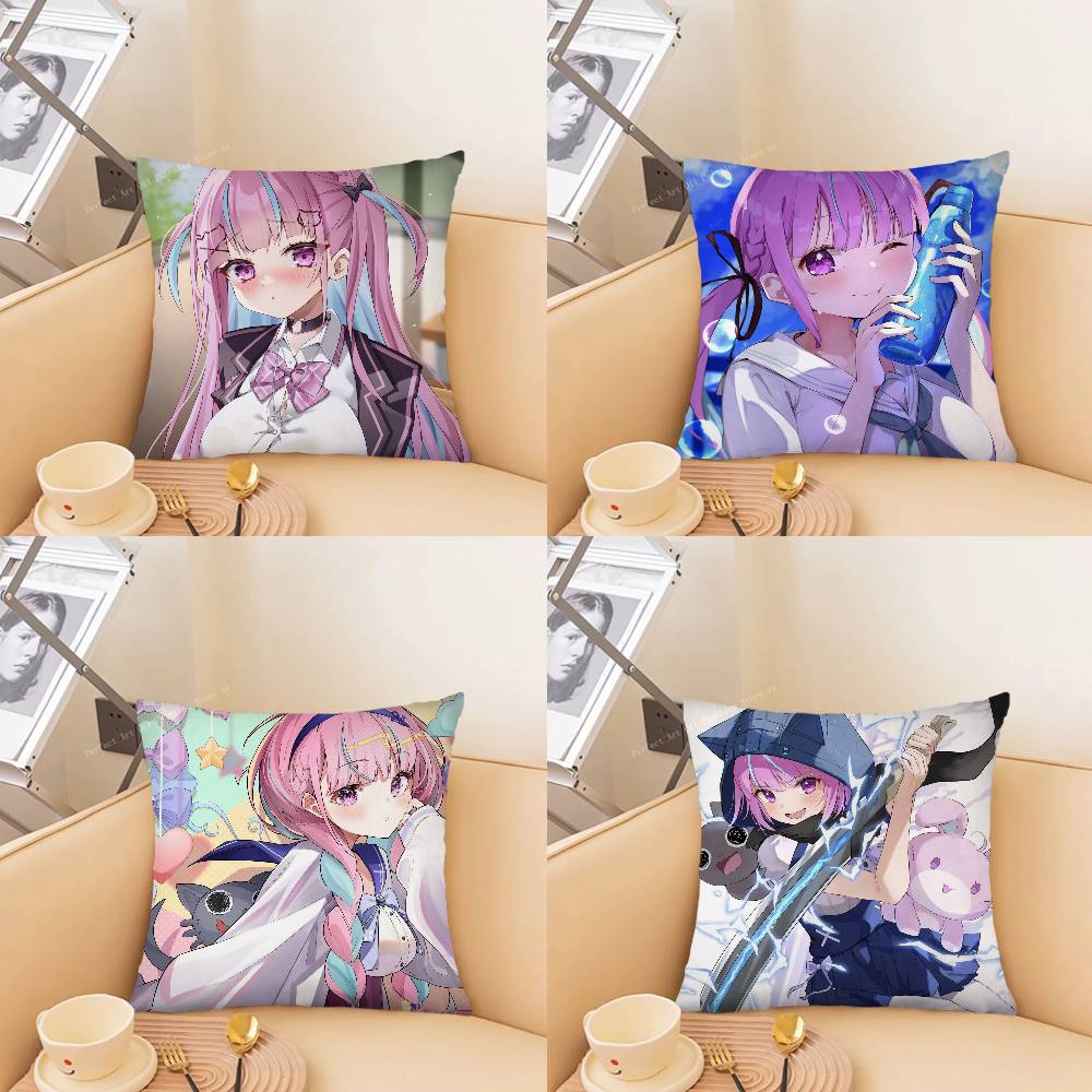 Minato Aqua Animation HHololive Pillow Case Fashion Square Pillowcase Bedroom Sofa Room Ins Decoration Leisure