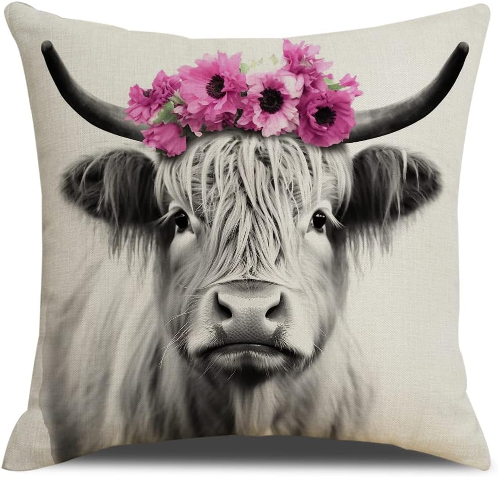 Cow Pillowcase Animal Theme Decorative Pillowcase Square Linen, Home Decorative Pillowcase with Zipper, Suitable for Sofa