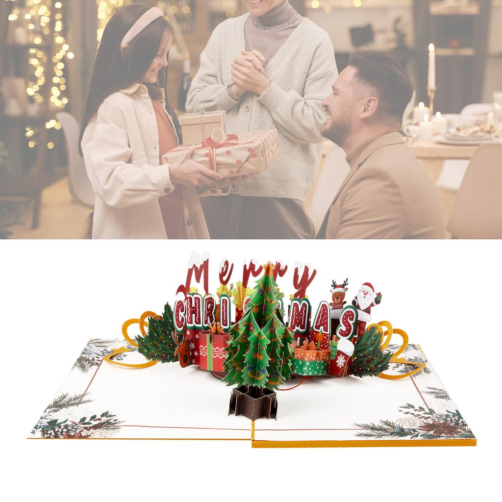 Рождественская 3D-музыкальная поздравительная открытка с огнями, праздничная открытка-сюрприз с конвертом, складная открытка