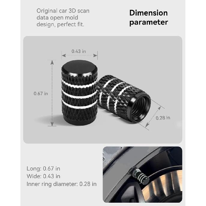 4PCS Tire Valve Stem Caps for Tesla Model Y X S 3, Aluminum Alloy Valve Stem Cap Universal Stem Covers Accessory(Corrosion Resistant Black)
