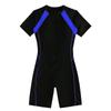 Women's One-piece Solid Color Patchwork Flat Angle Short Sleeved Zippered Swimsuit