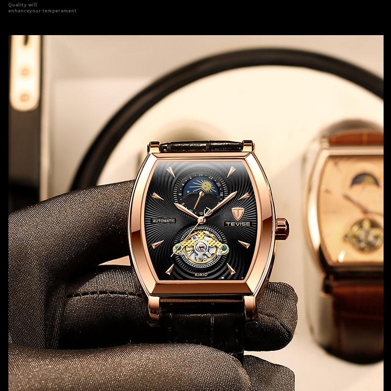 Кожаные часы TEVISE, новые модные часы STAR, мужские часы Wine Barrel