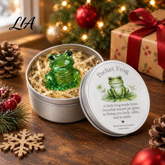 Unique Gift for Friends Whimsical Recycled Pocket Frog, Mini Frog in Tin Box, Small Buddy Christmas Animal Figurines, Cute Luck Pet Office