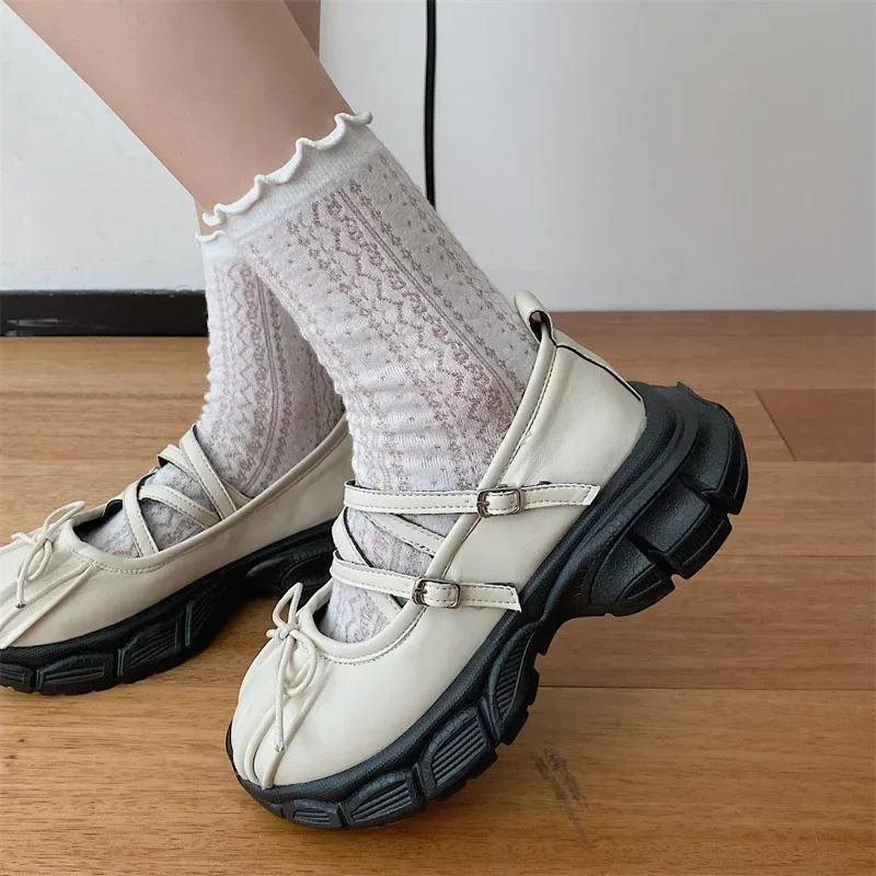 Женские туфли Мэри Джейн на толстом каблуке Женская спортивная обувь на платформе в винтажном стиле Модная повседневная обувь на платформе с мелким бантом Балетки