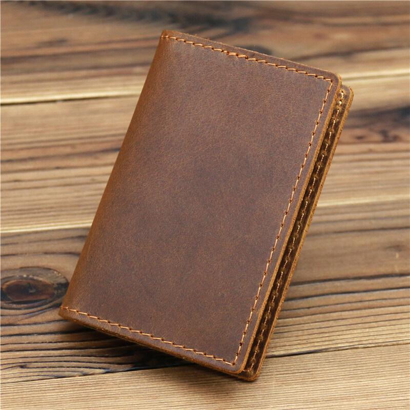 Vintage Crazy Horse Leather Credit Card Holder Thin Wallet Mens Real Cowhide Slim ID VIP Cards Bags Small Leisure Purses