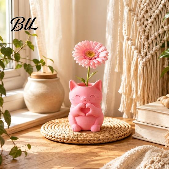 Креативные подарки на новоселье 3D-печатная ваза-кошка, милая, улыбающаяся, с сердцем?Держатель для цветов в виде жеста руки, Настольный декор в виде животного,
